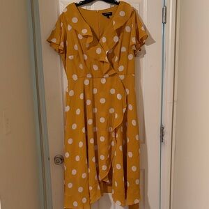 Lane Bryant Asymmetrical Yellow Polka Dot Dress